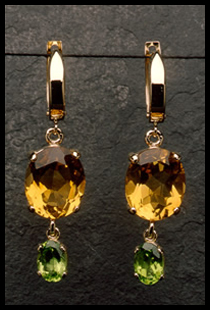 Huggie Earwire Earrings with Citrine & Peridot Stones