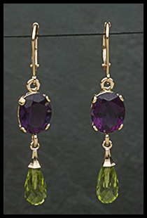 Dangle Earring with Briolette with amethyst and peridot