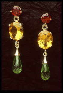 Dangle Earrings with Garnet, Citrine and Peridot Stones