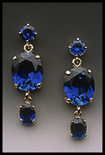 Three Stone Dangle Earring with Cultured Blue Sapphires