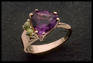 Trillium Ring with Amethyst Stone with Peridot Accents